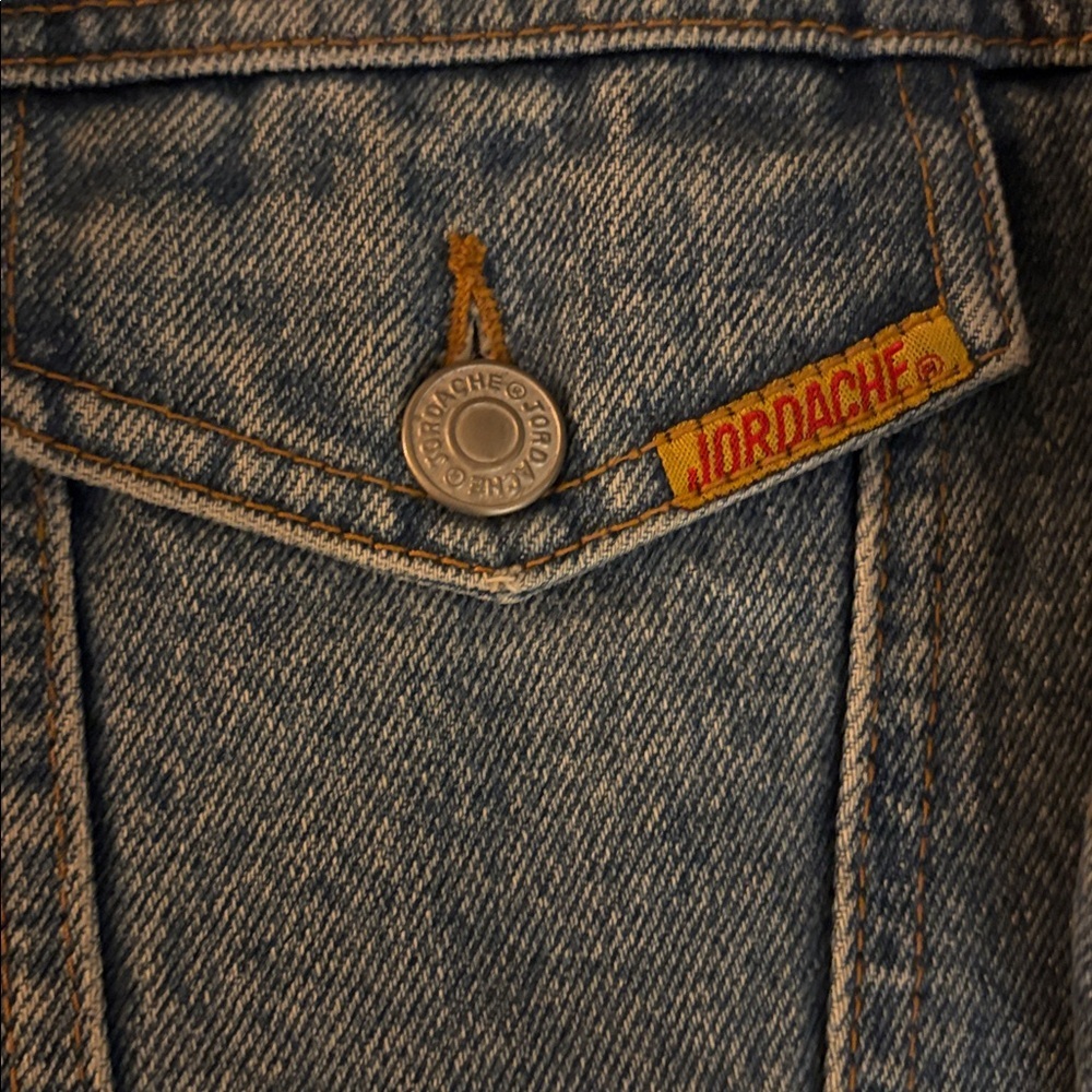 Upcycled Denim Jacket Handmade with Colorful Knit Collar And Back size M. - Picture 8 of 9